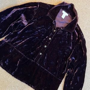 J.Jill Maroon Velvet 3/4 Buttoned Shirt Sz S